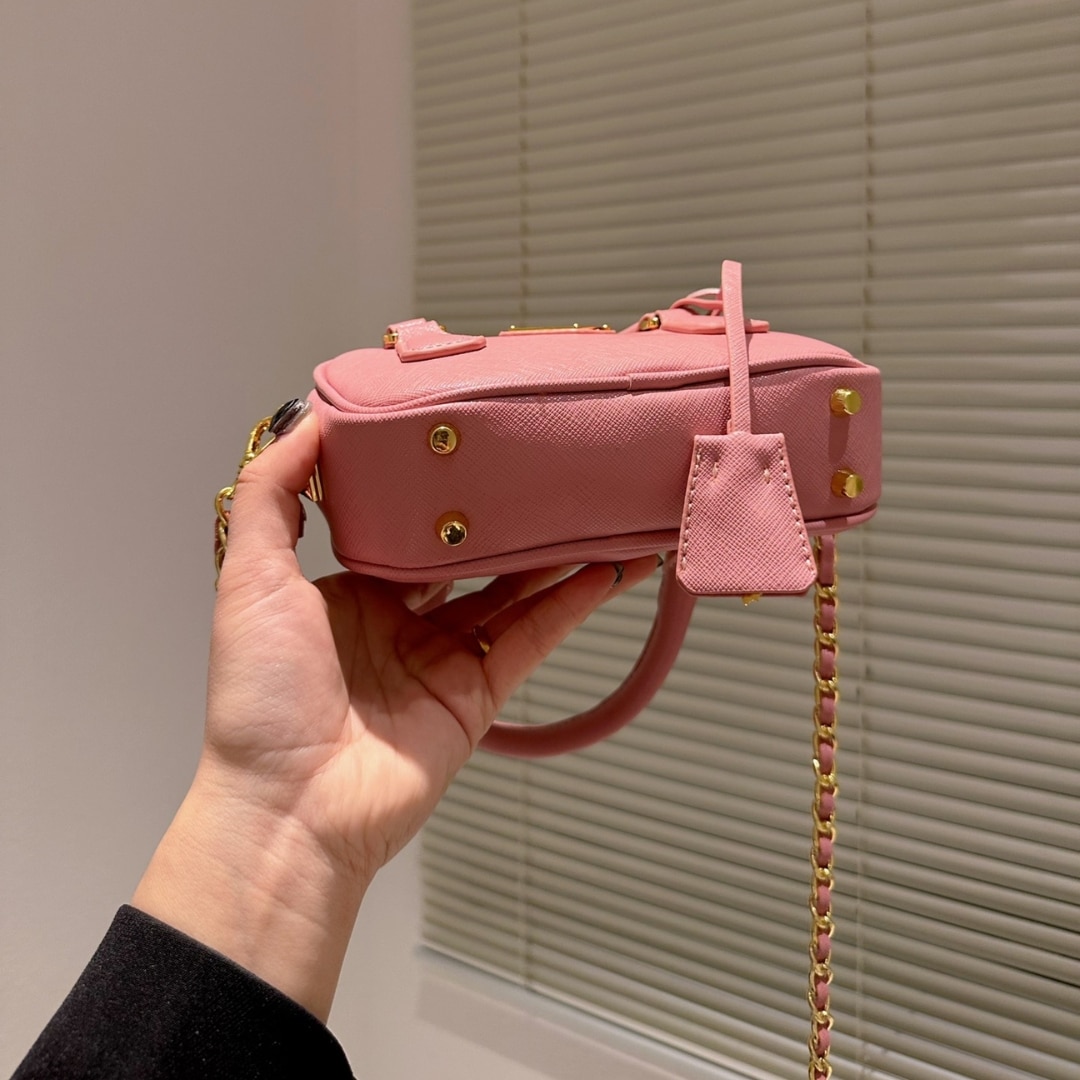 Prada Saffiano Lux Signature Mini Bauletto Bag Pink 19Cm