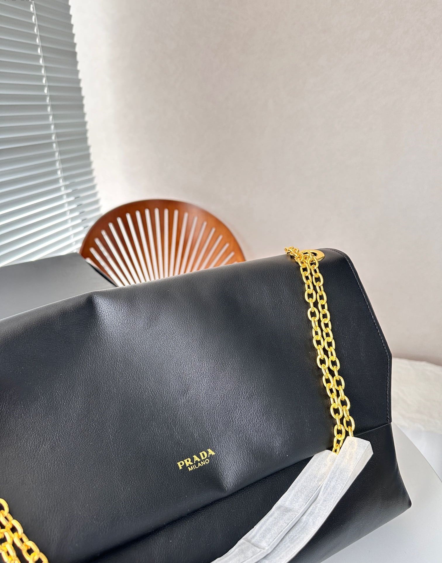 Prada Medium Leather Shoulder Bag Black 38Cm