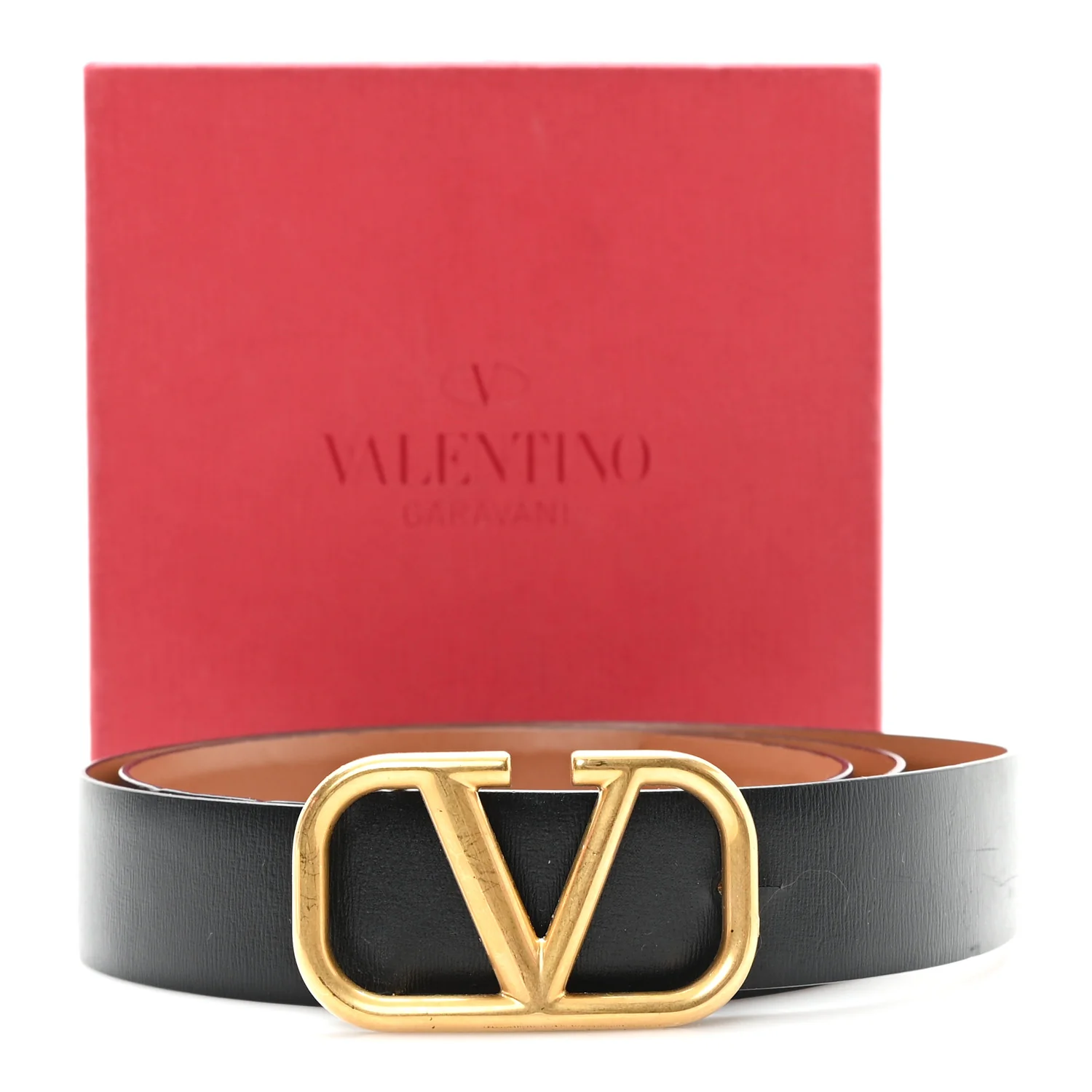 Glossy Calfskin VLogo Reversible 30mm Belt 85 34 Saddle Brown Black