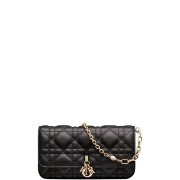 DIOR LADY DIOR PHONE POUCH BLACK 19CM