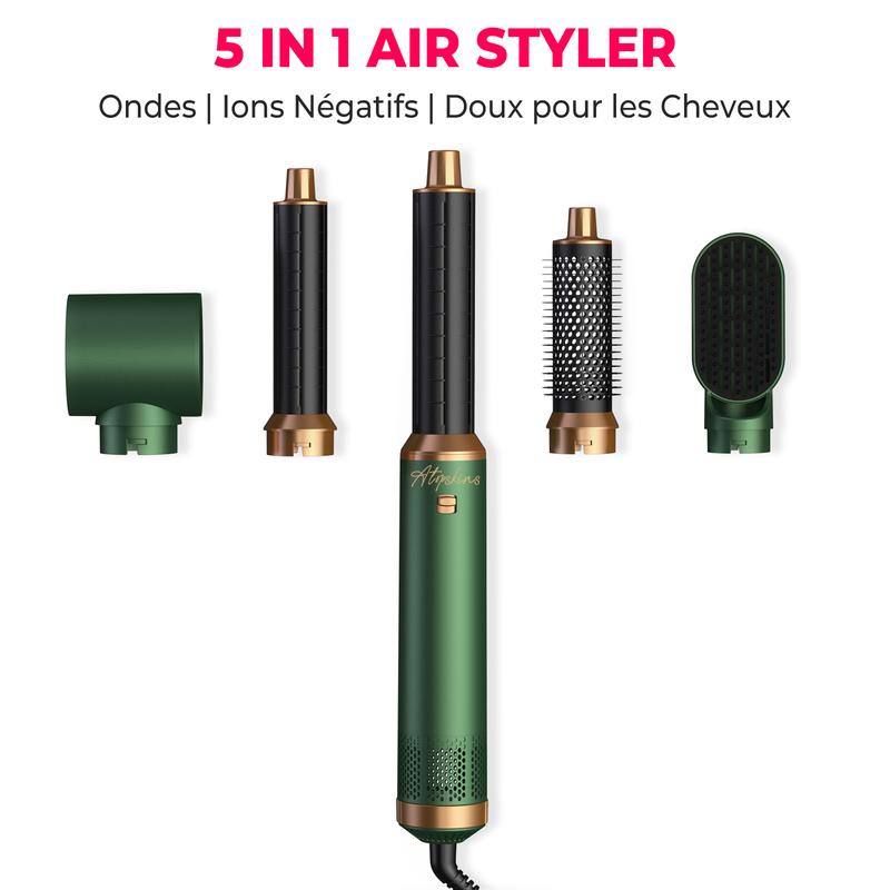 Atopskins Airstyler 5 en 1, sèche cheveux avec Ions négatifs, Styler magique, brosses thermiques Foehn, brosse droite, barre bouclée, ensemble de brosses à Air chaud
