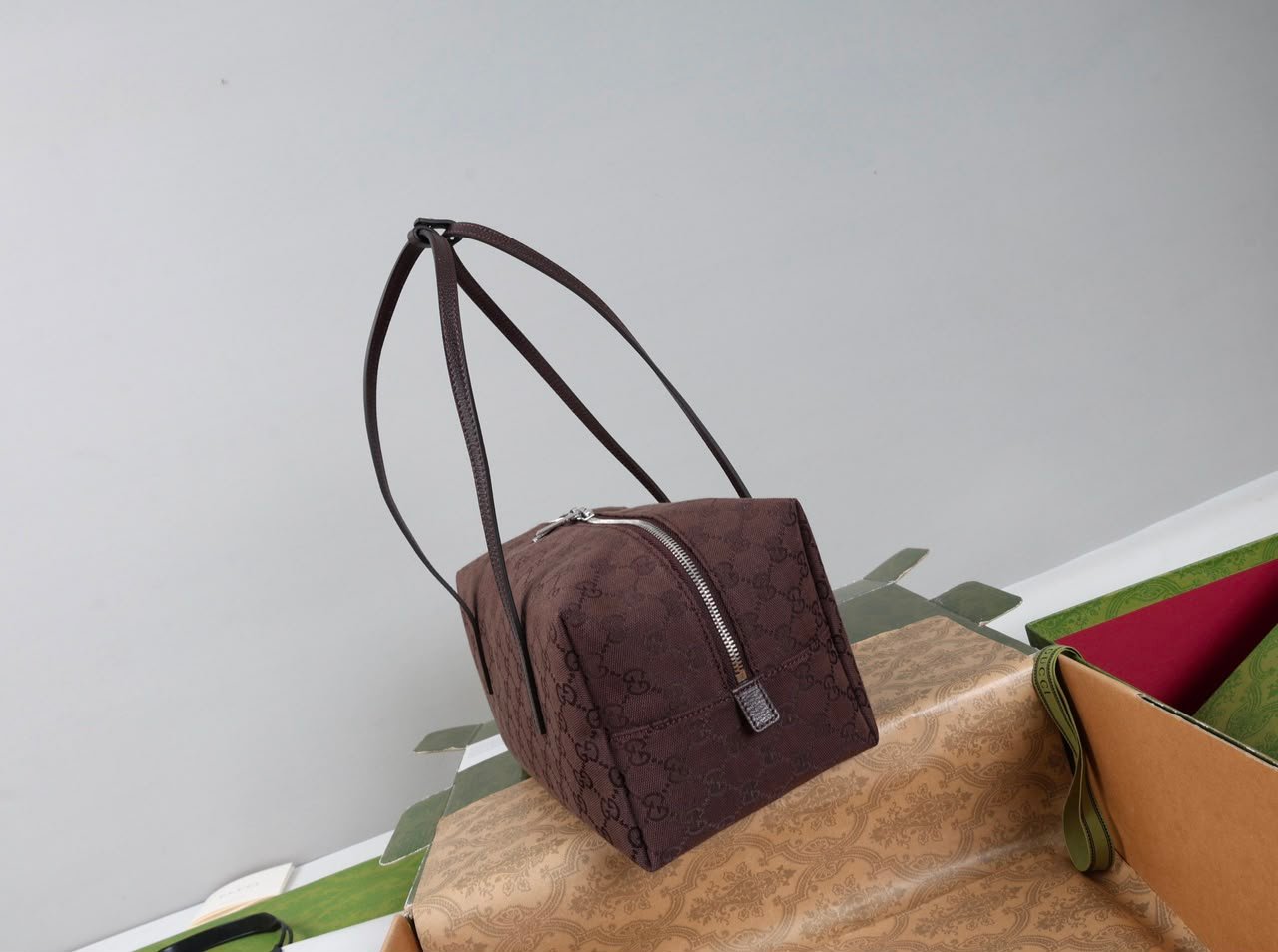 Gucci Melrose Medium Boston Bag 29cm/11.4in Dark Brown GG Canvas 875228