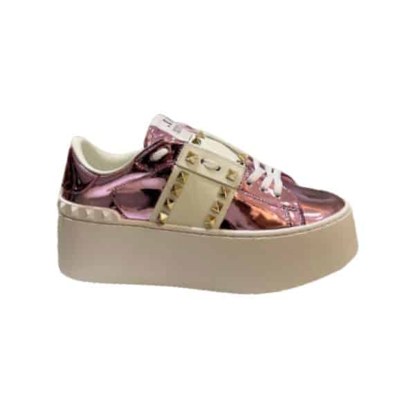 Valentino Garavani Flatform Rockstud Untitled Sneaker Metallic Pink