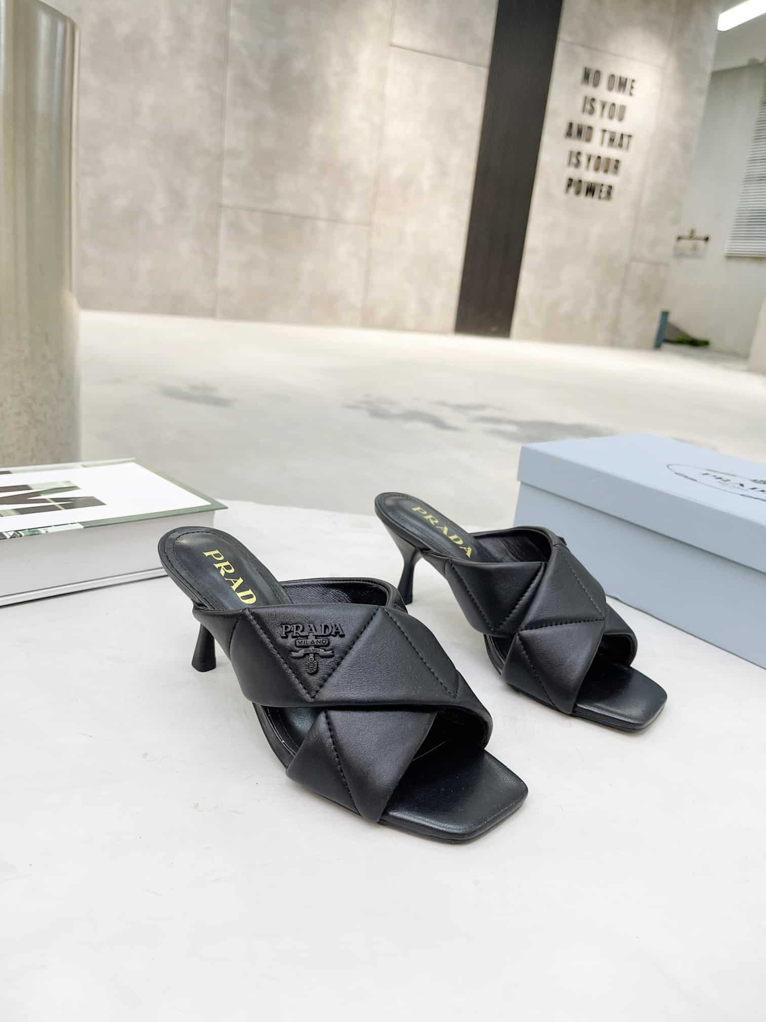 Prada Black Quilted Leather Mule