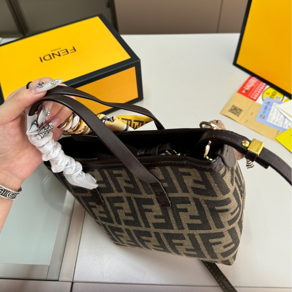 Fendi Mini Roll Ff Jacquard Mini Bag Brown 18Cm