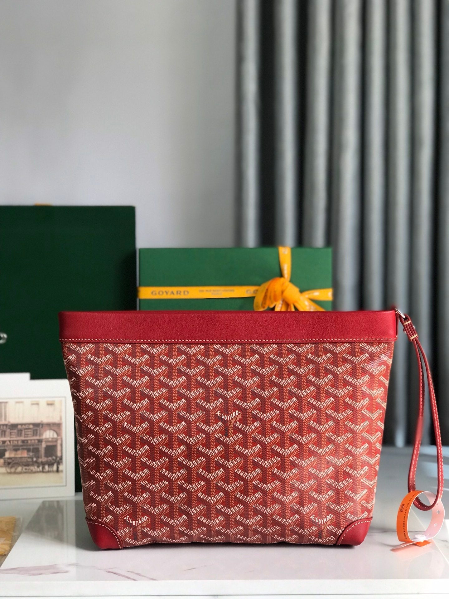 Goyard Conti Pouch 24cm Classic Red Lambskin And Goyardine Canvas