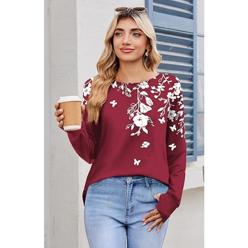 Women's Long Sleeve Crew Neck Tunic Tops