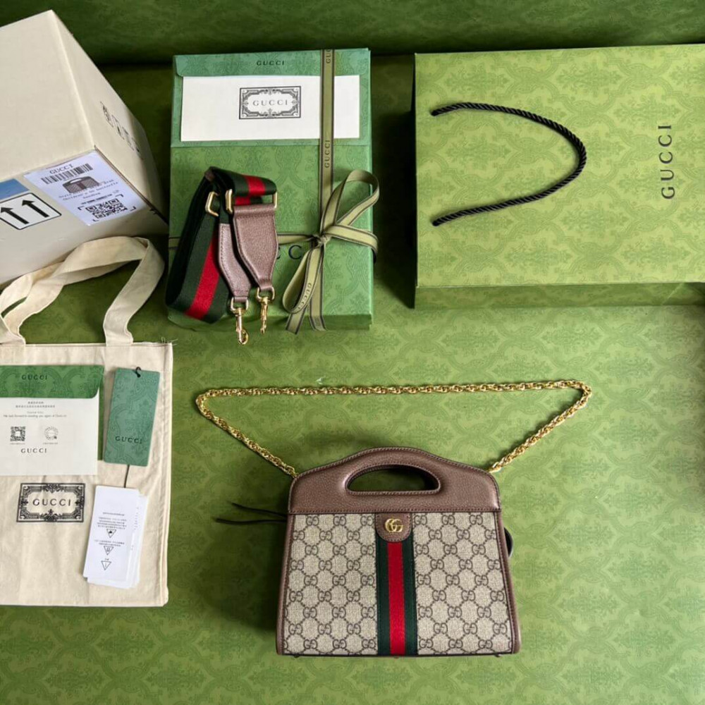 Gucci Ophidia Small Tote With Web Brown