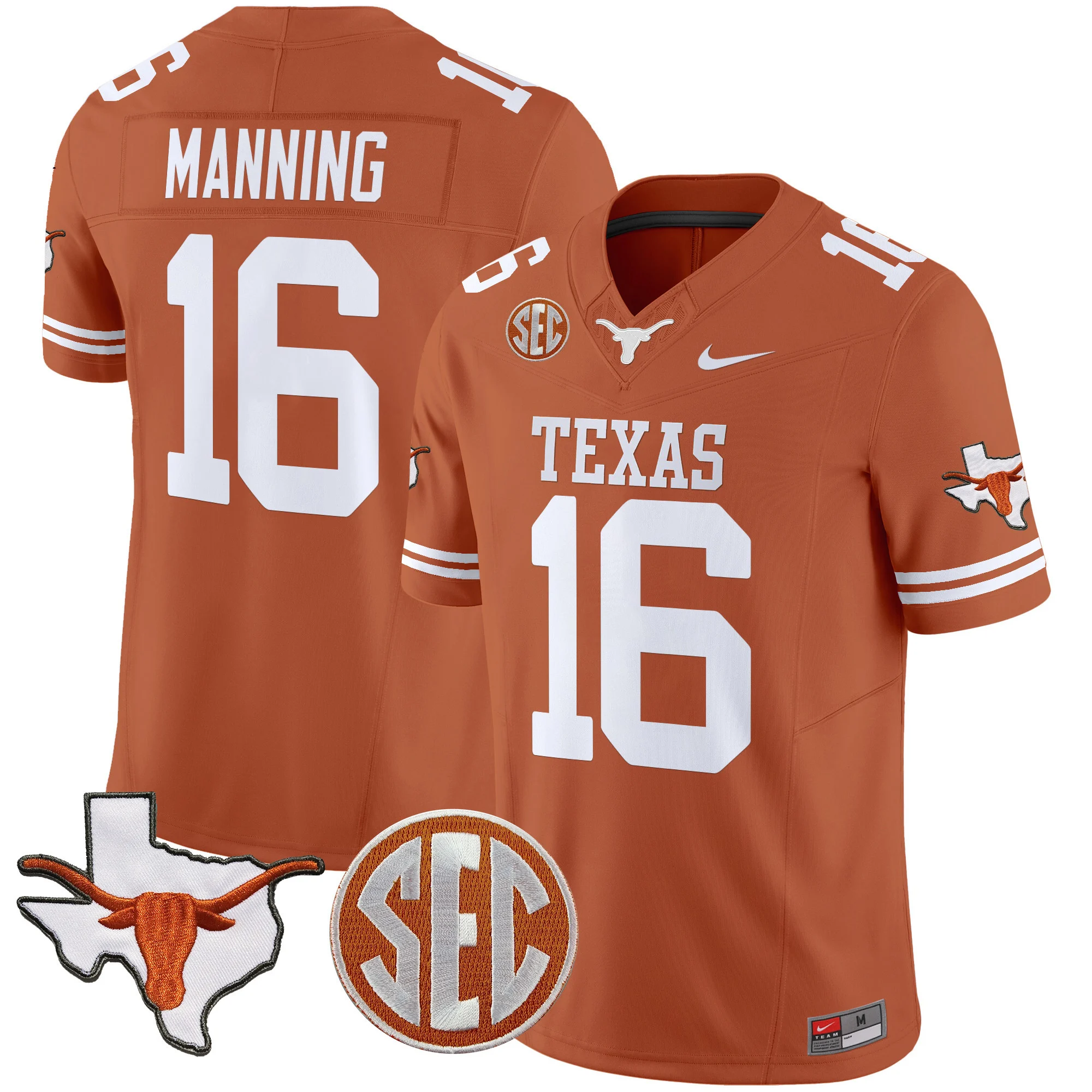 Men’s Texas Longhorns State Map & Sec Patch Vapor Limited Jersey V4 – All Stitched