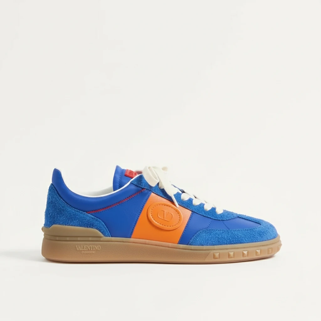 VALENTINO UPVILLAGE LOW TOP SNEAKER IN CRUST LEATHER AND NYLON
