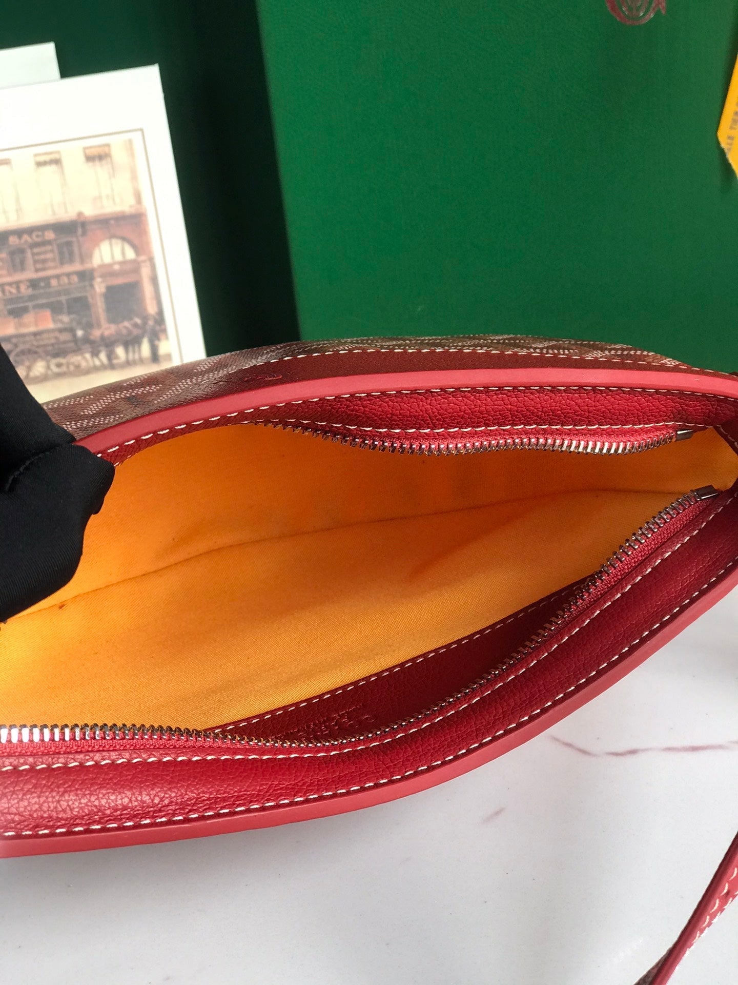 Goyard Hirondelle Bag 25 Cm Classic Red Lambskin And Goyardine Canvas