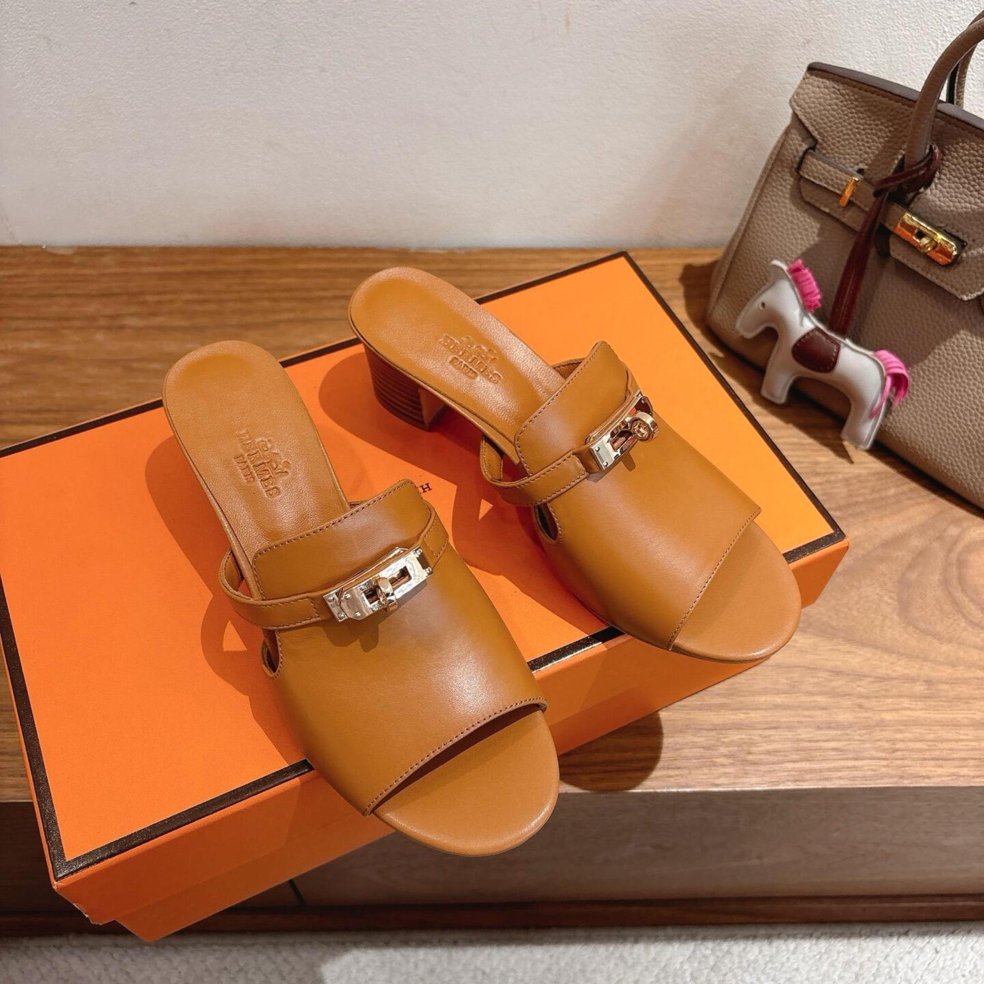 Hermes Brown Leather Mules