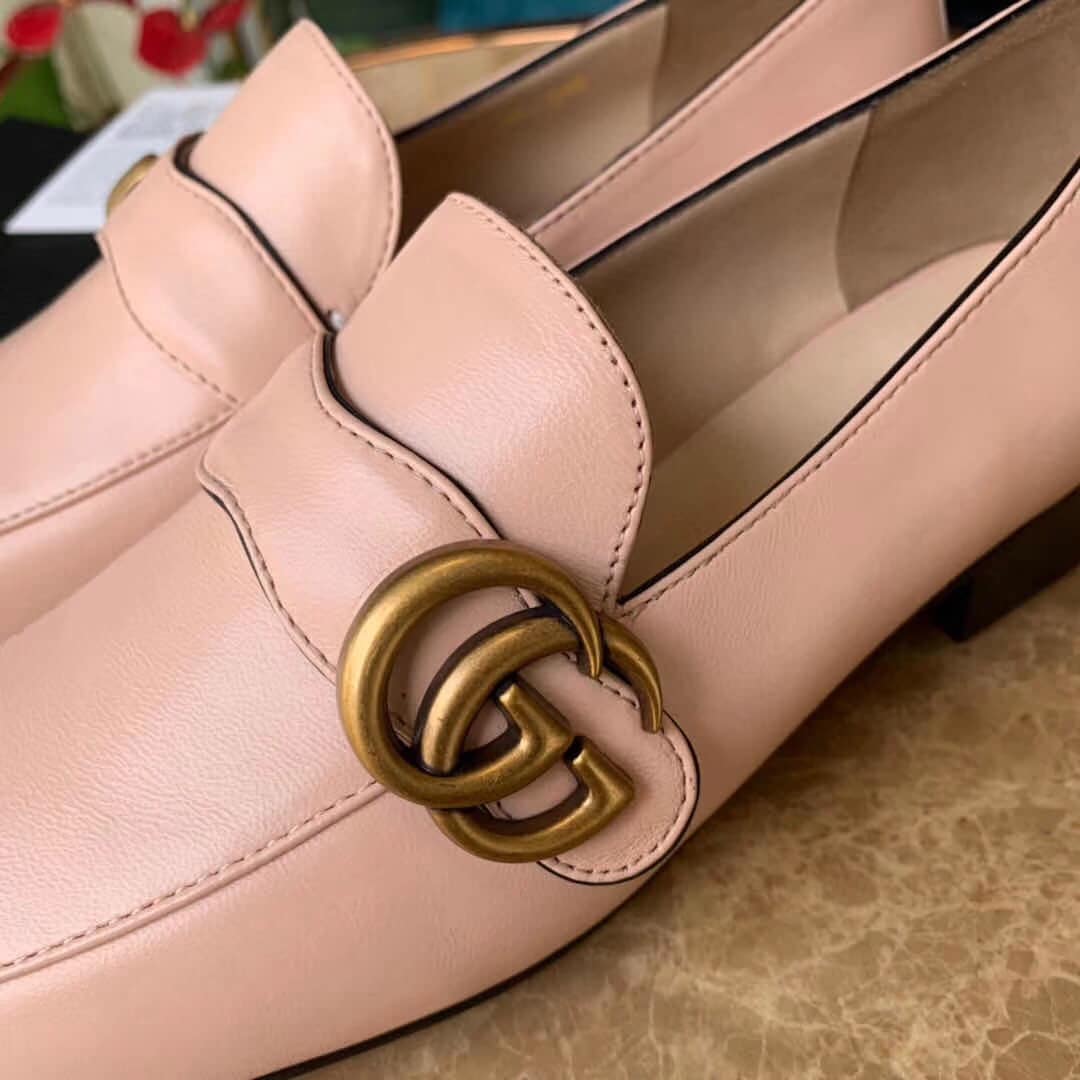 Gucci Wmns Leather Loafers Moccasins Double G Pink 602496 C9D00 5909