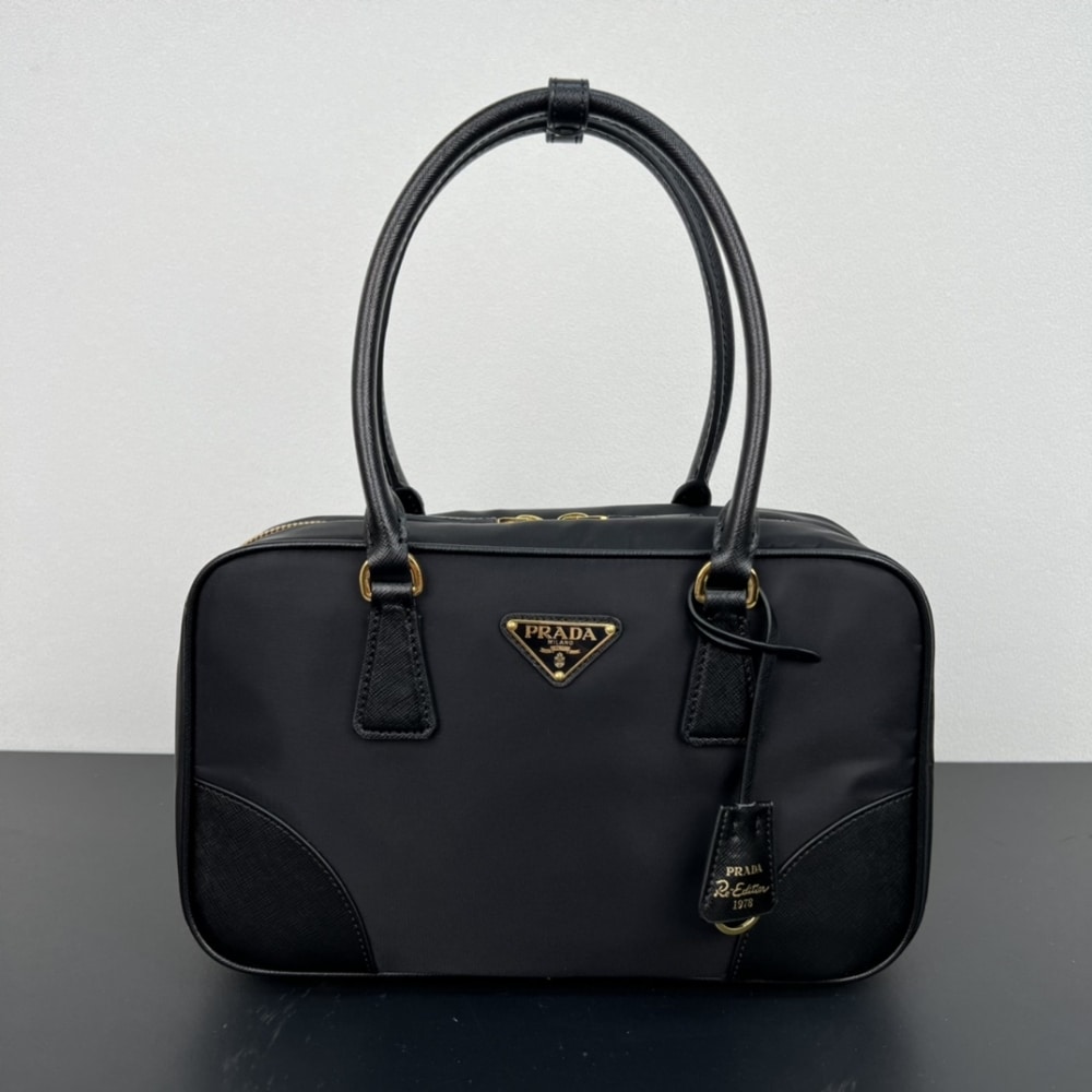 Prada Re Edition 1978 Medium Re Nylon And Saffiano Two Handle Bag Black 30Cm