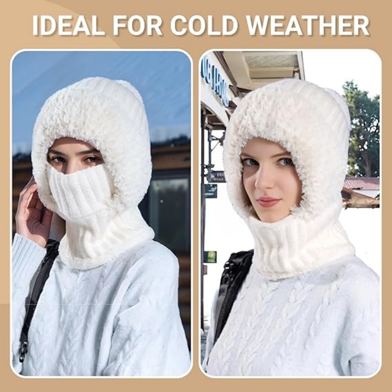 Women's Knitted Beanie Hat with Face Cover