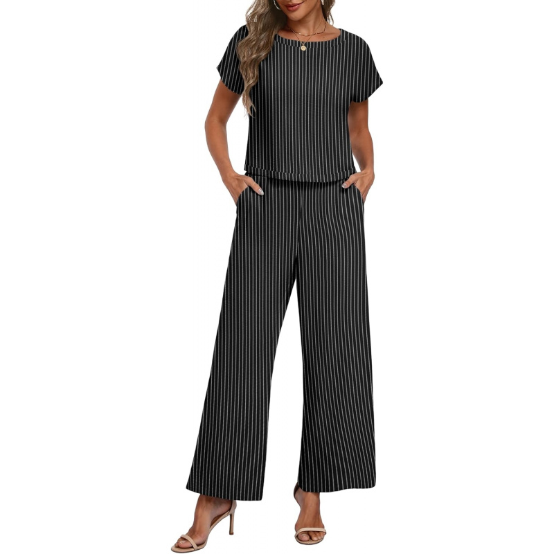 2 Piece Sets for Women Summer Cap Sleeve Crop Top