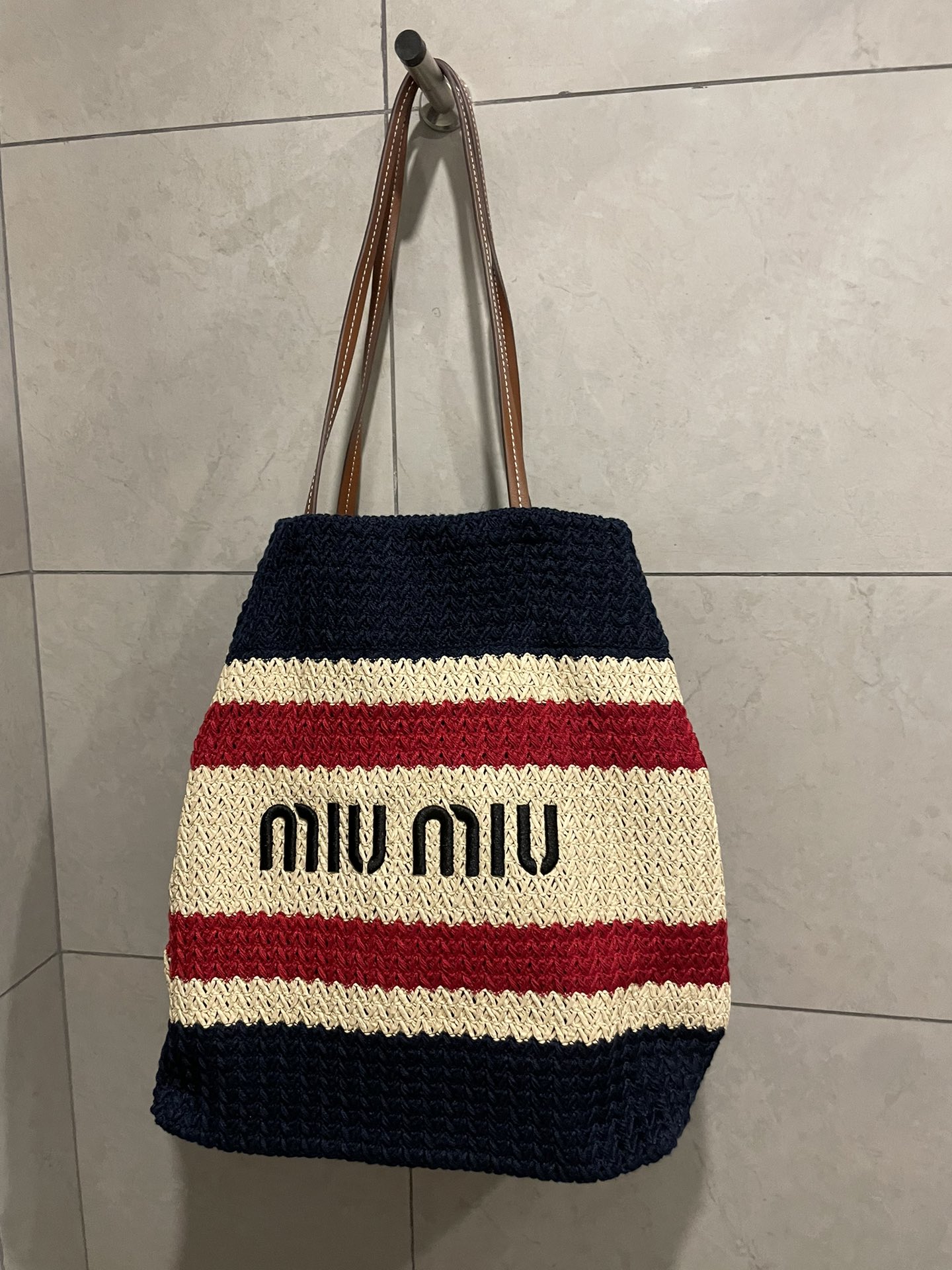 Miu Miu-Raffia woven tote bag