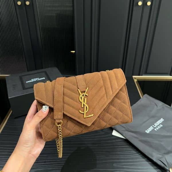 Saint Laurent Envelope Medium Chain Bag Brown 21Cm