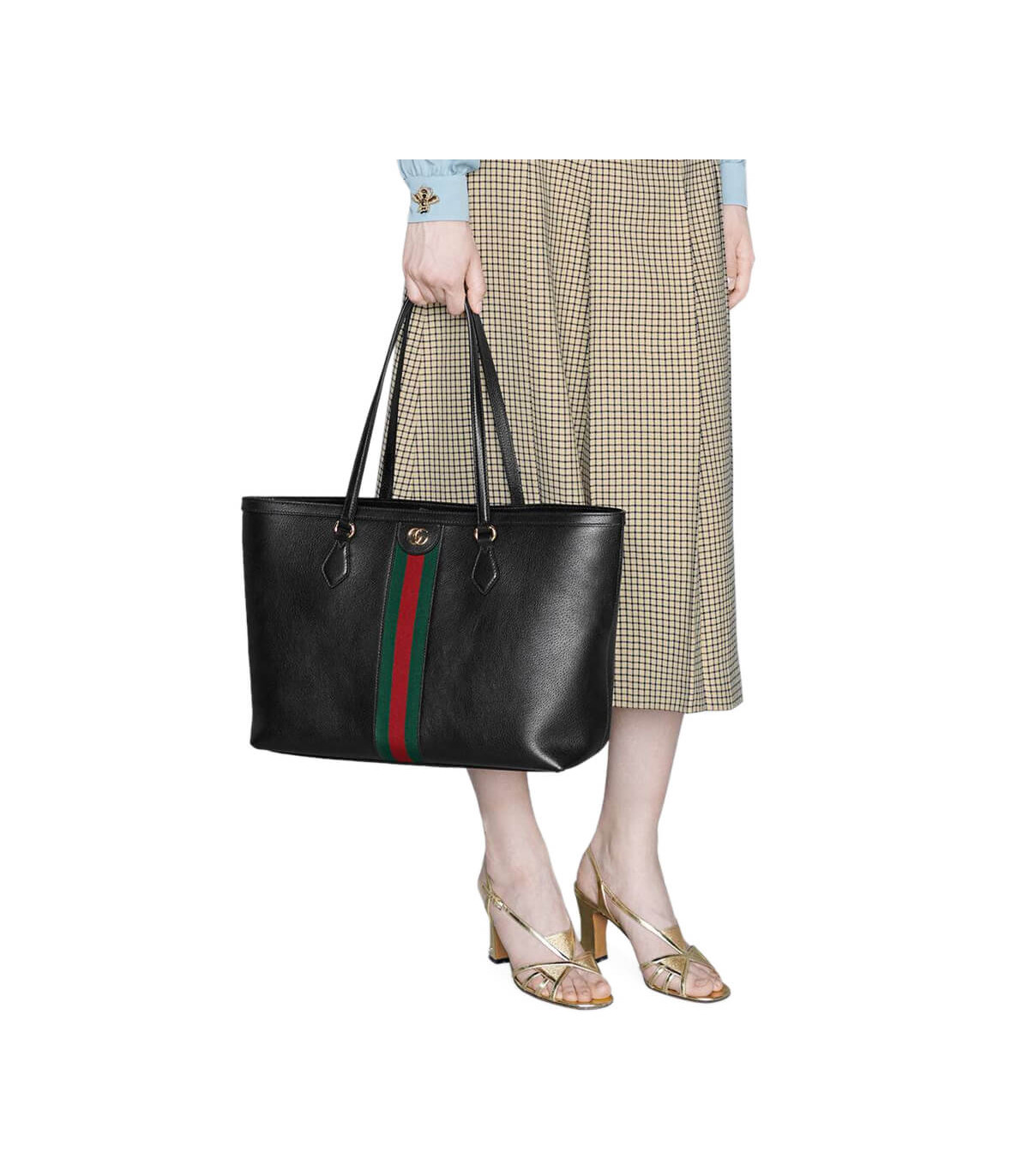 Gucci Ophidia Black Leather Tote Bag with Web Stripe 38cm/15in
