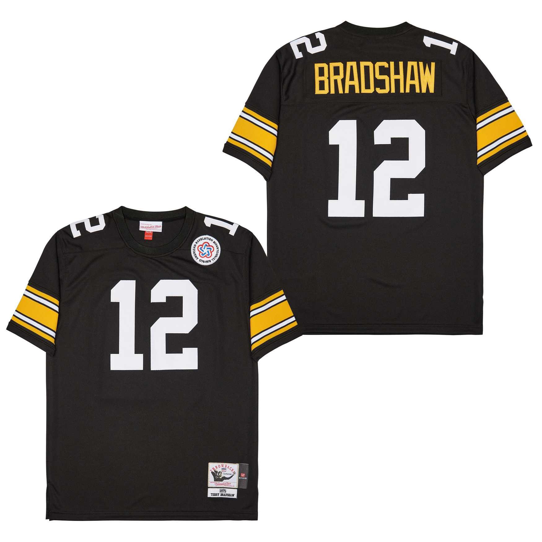Terry Bradshaw 12 Pittsburgh Steelers Retro Throwback Men Jersey - Black