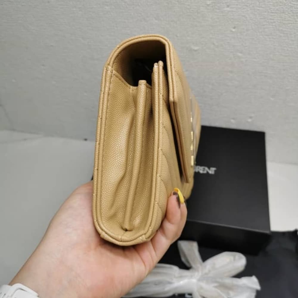 Saint Laurent Classic Cassandre Grain De Poudre Chain Wallet Beige 22cm 377828BOW012721
