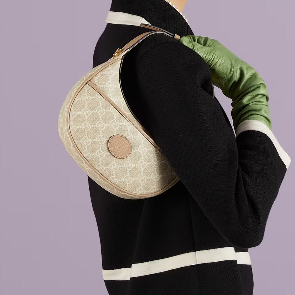 Gucci Half-Moon-Shaped Mini Bag with Interlocking G Oatmeal