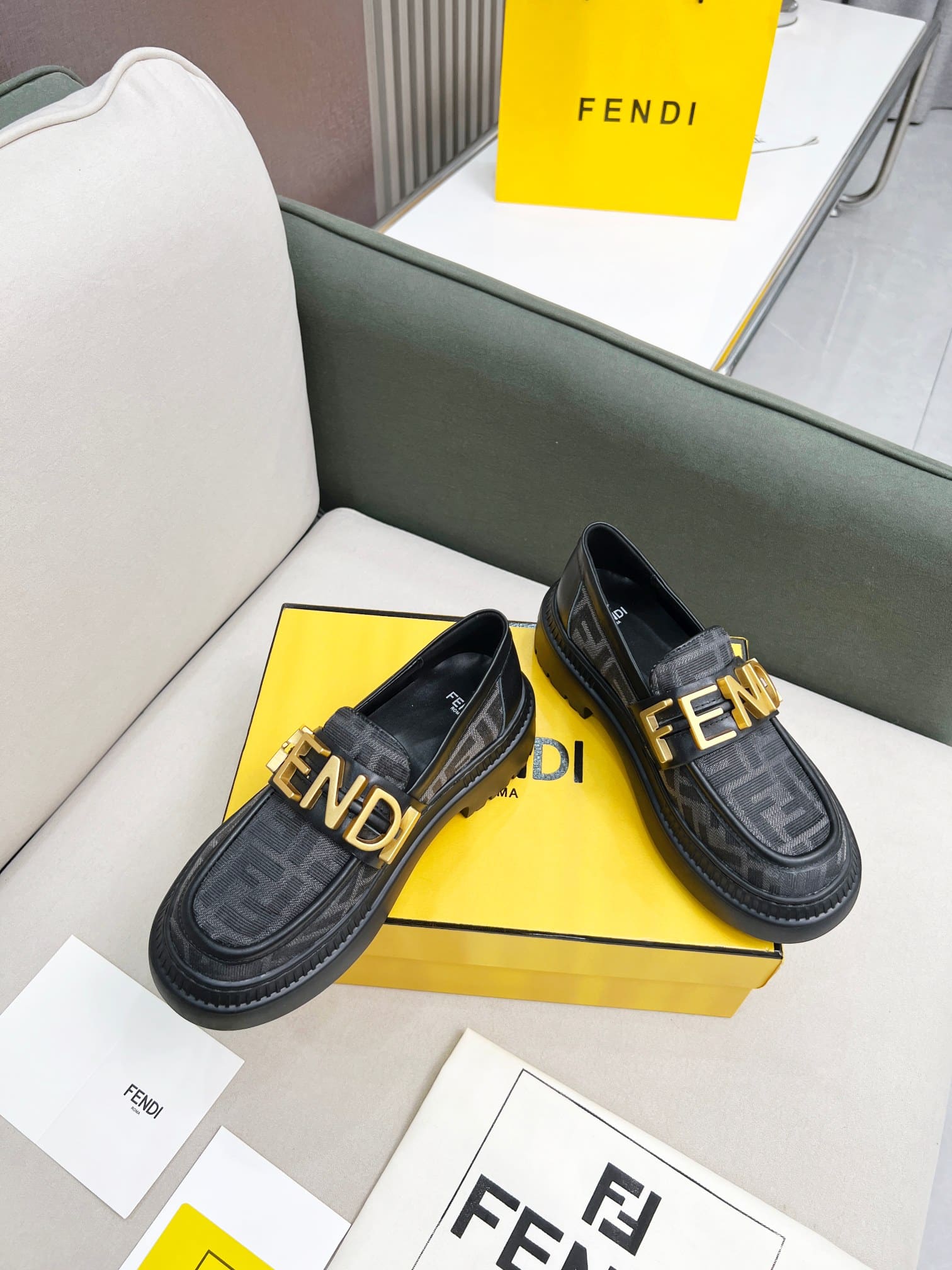 Fendigraphy Ff Leather Loafers Grey