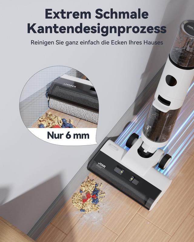 JONR-ED12 Nass- und Trockenstaubsauger Selbstreinigend Kabellos Bodenreiniger Leichter Mopp für Hartböden Tierhaare Essensreste Rundum-Reinigung ohne Auslass