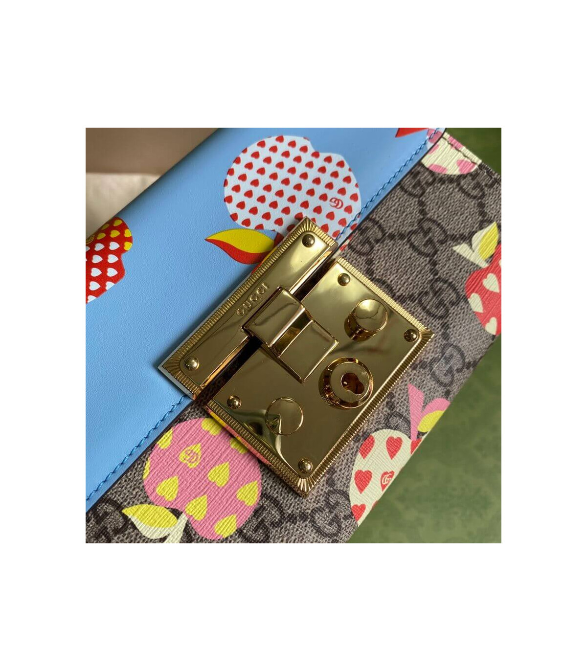 Gucci Padlock Heart Apple Pattern Small Shoulder Bag Blue