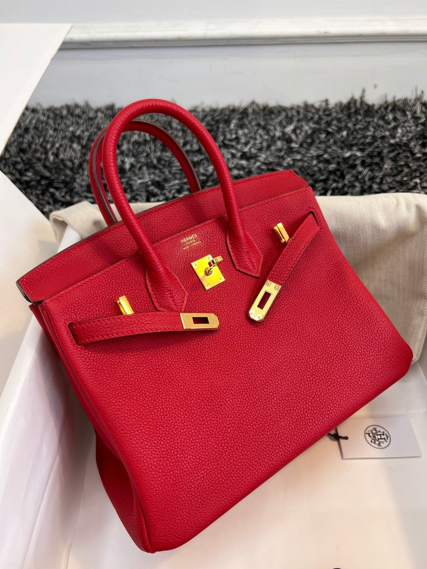 Hermes Birkin 25Cm Red Togo Leather Gold Hardware