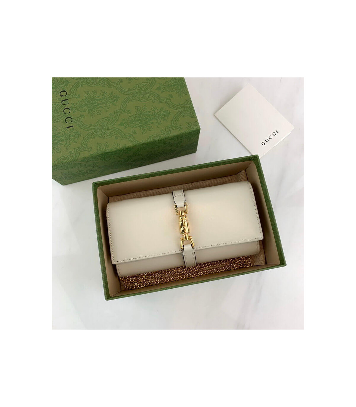 Gucci Jackie 1961 White Calfskin Chain Wallet 19cm