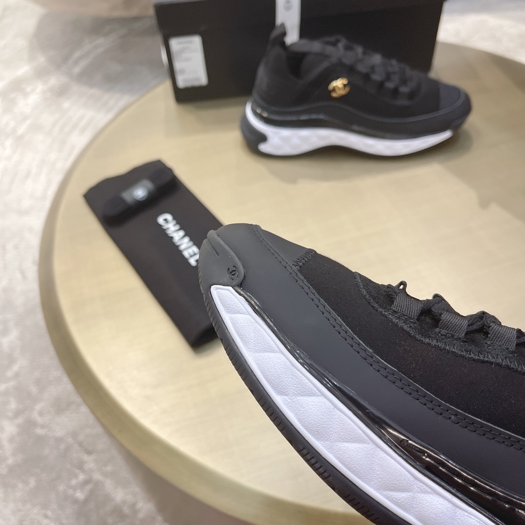 Chanel Logo Low Top Trainer Sneakers Black G35617