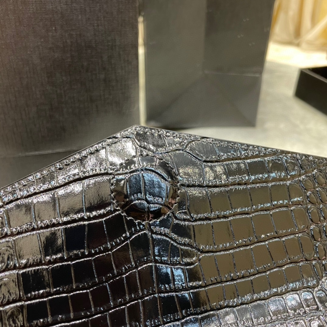 Saint Laurent Uptown Pouch In Crocodile Embossed Shiny Leather