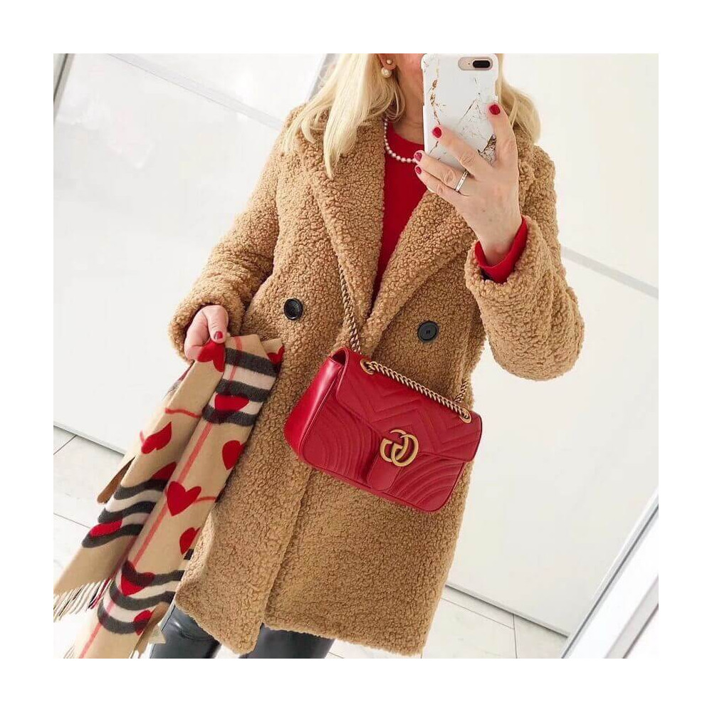 Gucci GG Marmont Matelasse Chevron Leather Small Shoulder Bag Red