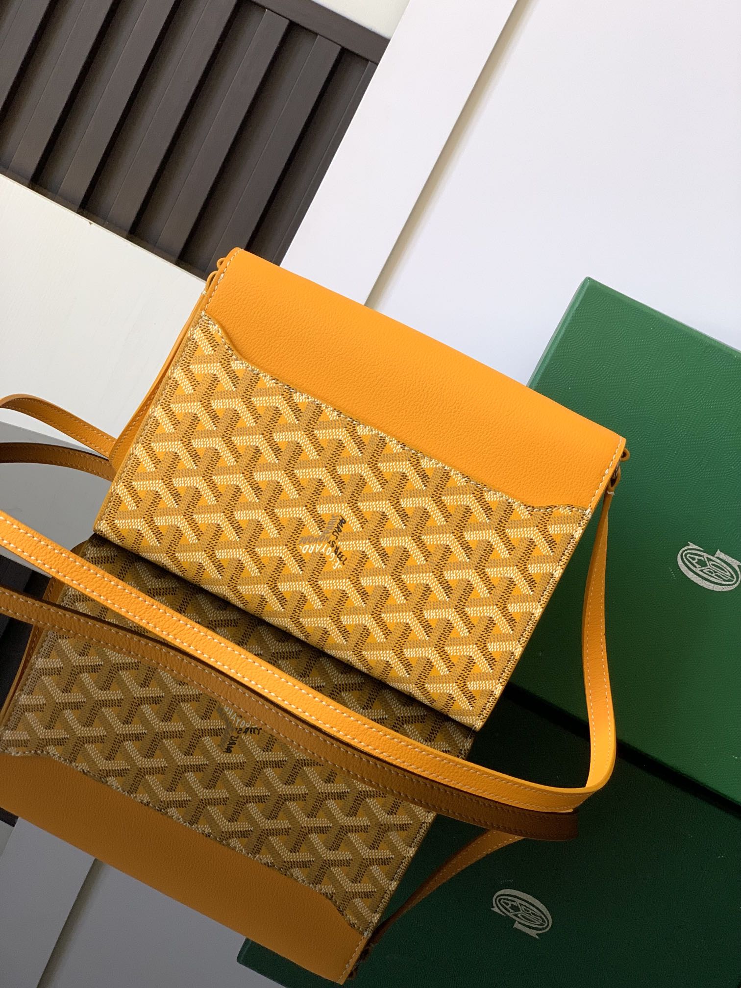 Goyard Chypre Wallet-Pouch 21 Cm Yellow Goyardine Canvas And Calfskin 21cm