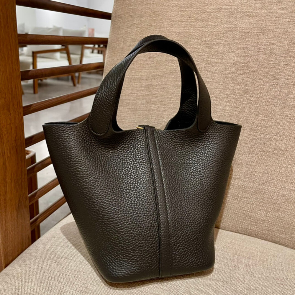 Hermes Picotin Lock Bag In Taurillon Clemence Noir Black 22Cm