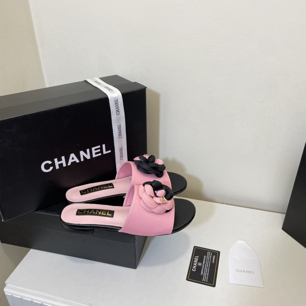 Chanel Camellia Slides Pink Black
