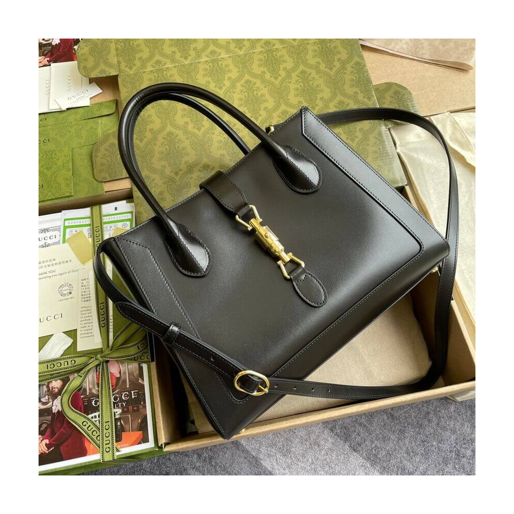Gucci Jackie 1961 Medium Tote Bag in Black Leather 30cm