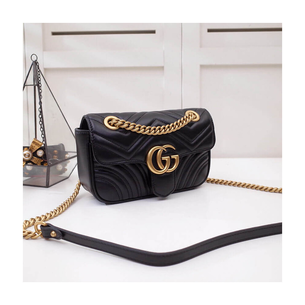 Gucci GG Marmont Matelasse Chevron Leather Mini Bag Black