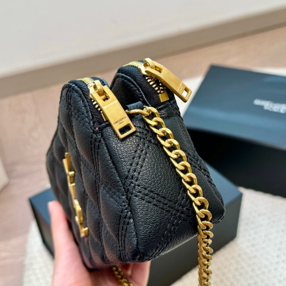 Saint Laurent Mini Becky Double Zip Bag Black 20Cm