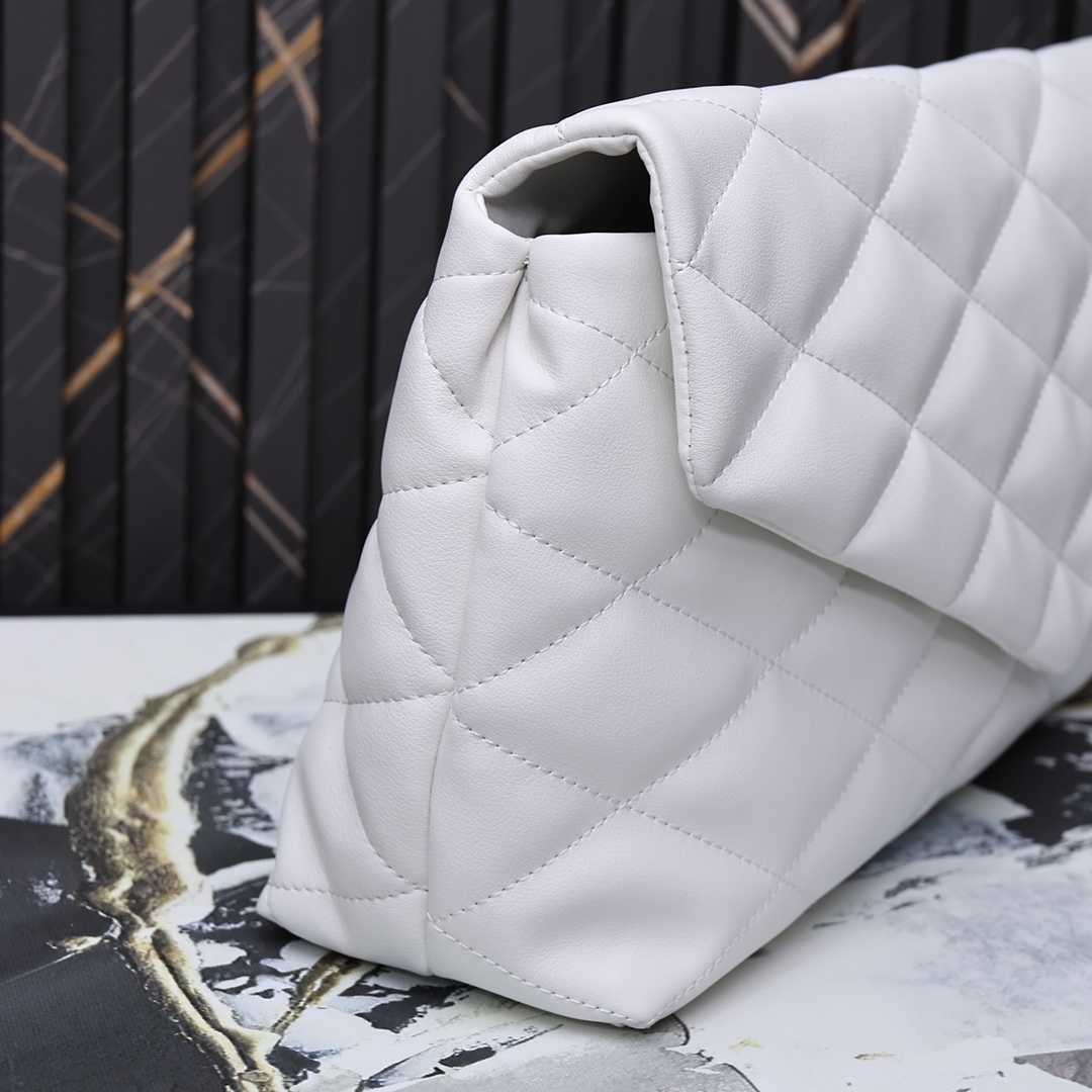 Saint Laurent Sade Puffy Leather Envelope Clutch Bag White
