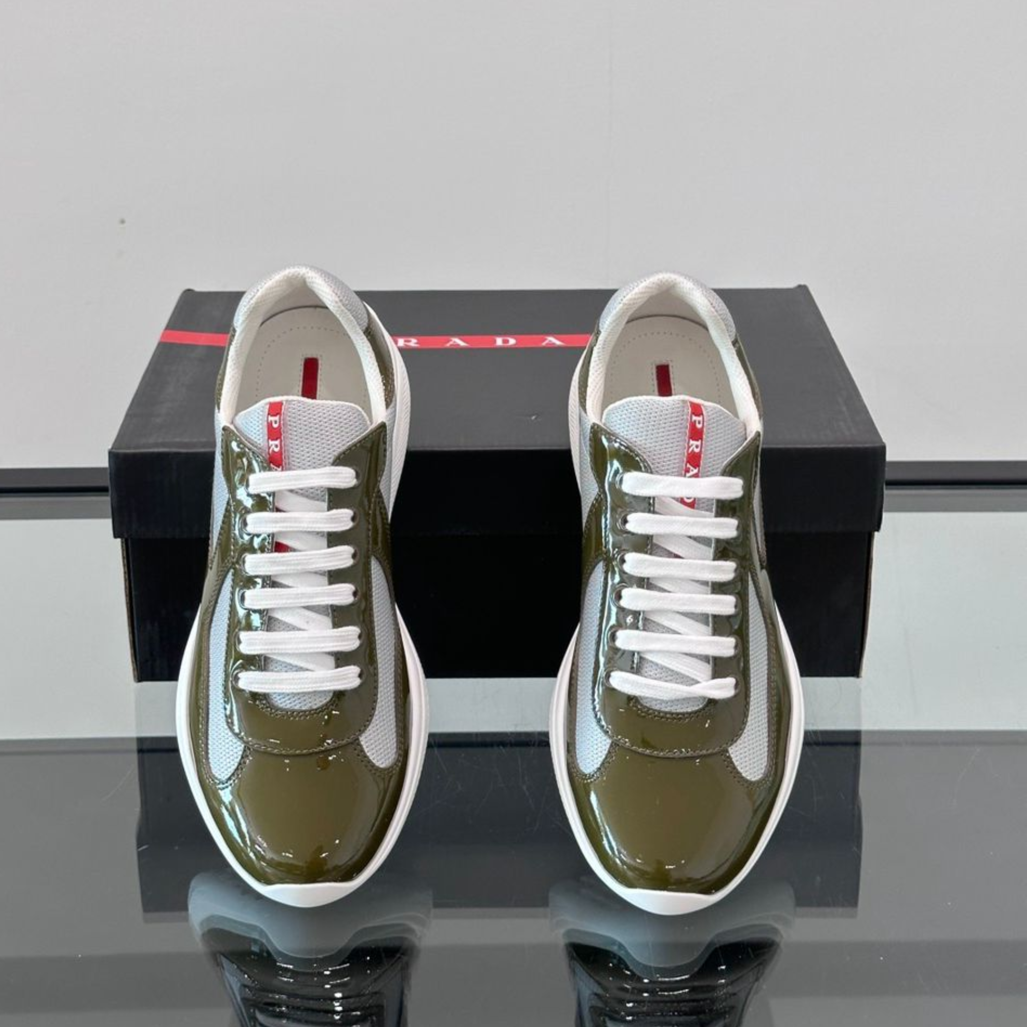 Prada Patent Leather And Technical Fabric Cup Sneakers
