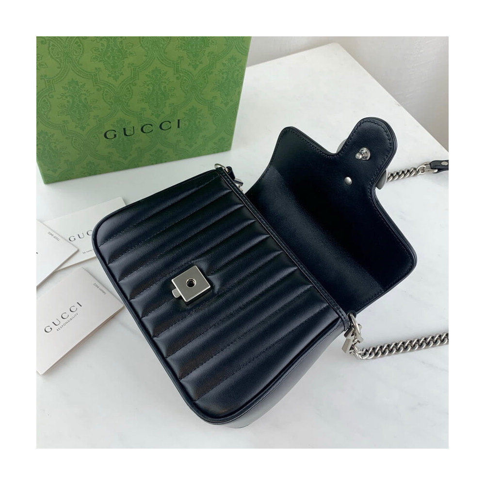 Gucci GG Marmont Black Matelasse Leather Mini Top Handle Bag