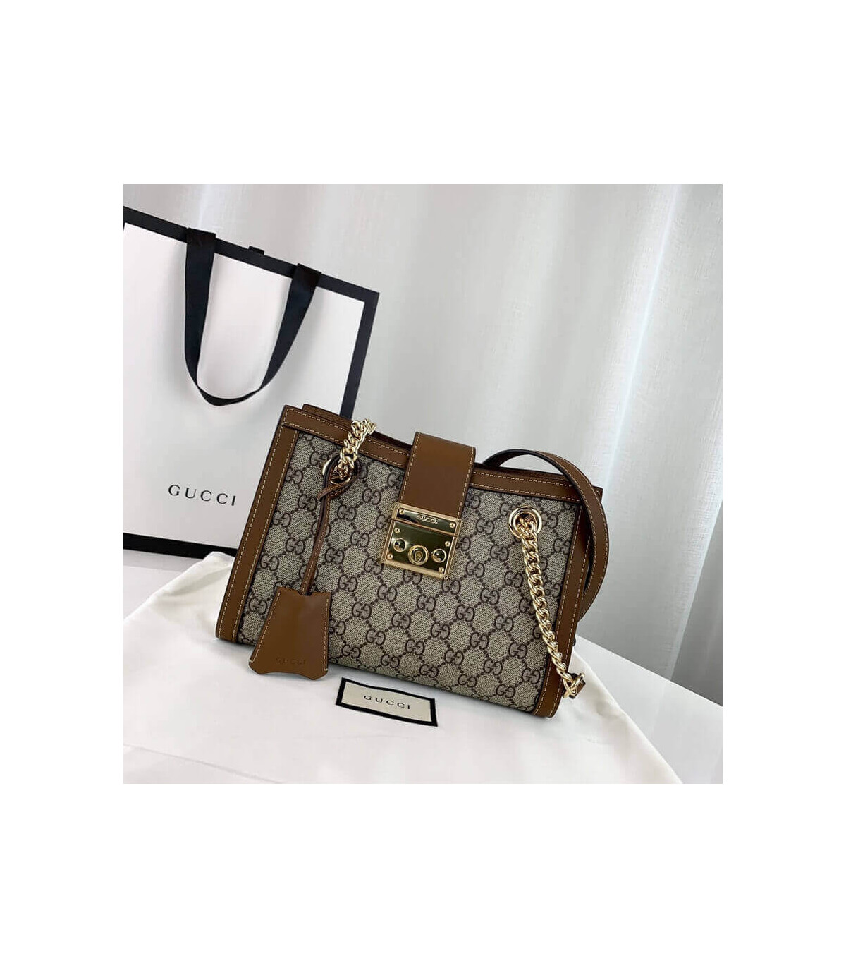 Gucci GG Supreme Padlock Small Shoulder Bag Brown 26cm