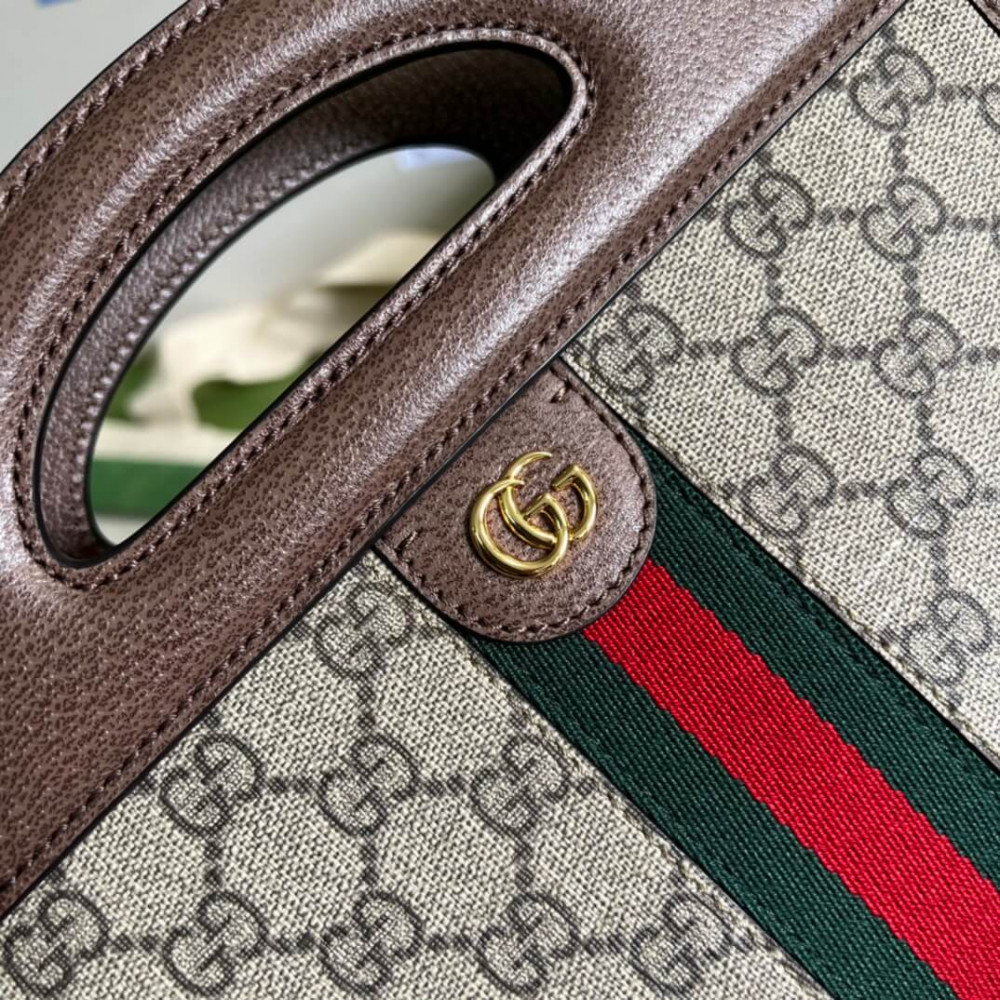 Gucci Ophidia Small Tote With Web Brown