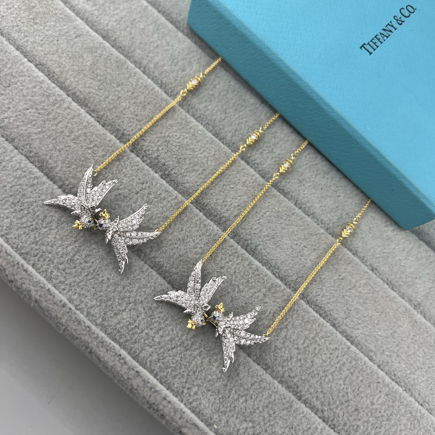 Pave-set Diamond Double-Bird Pendant Necklace