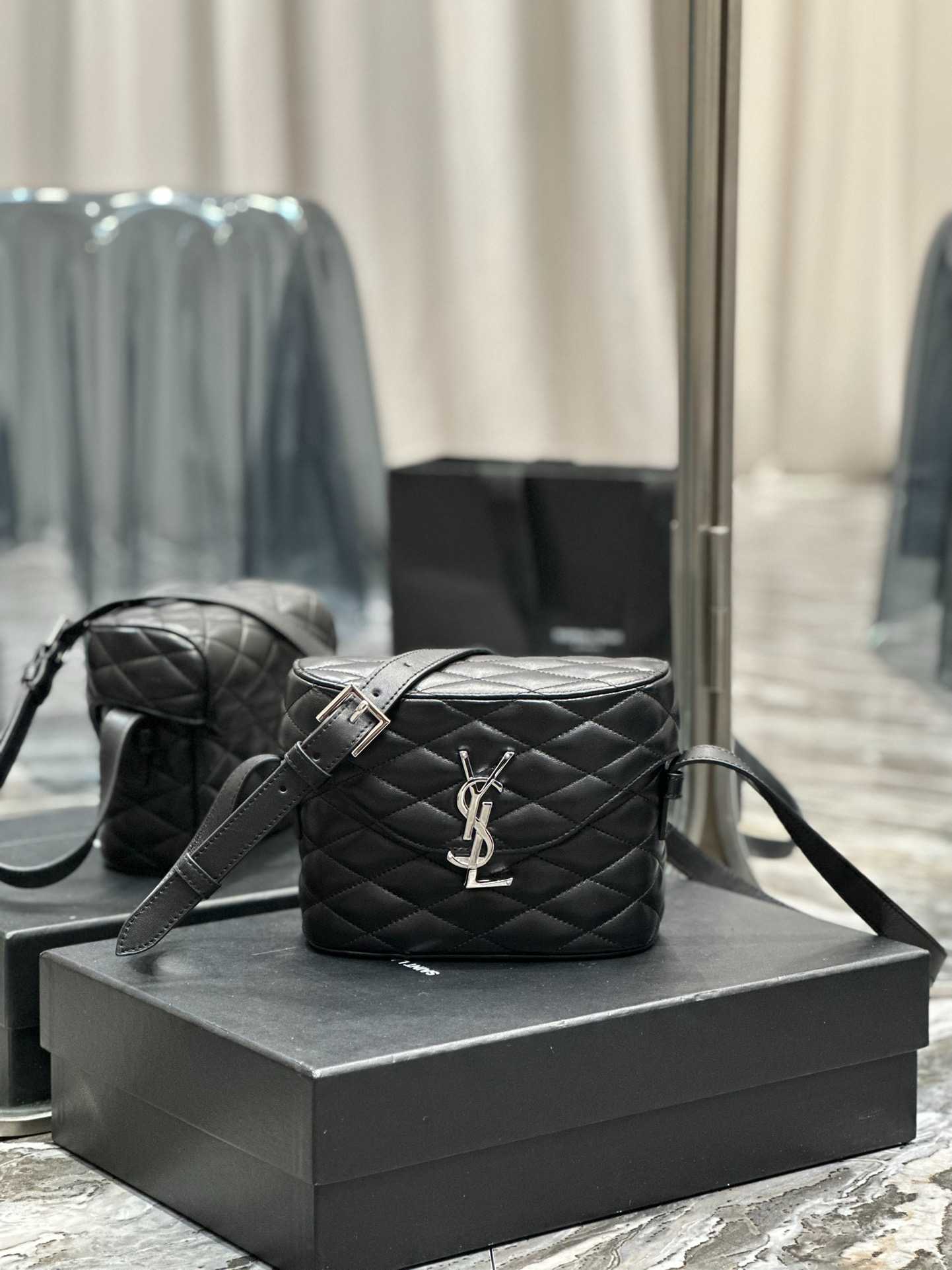 Saint Laurent June Box Bag In Quilted Black
