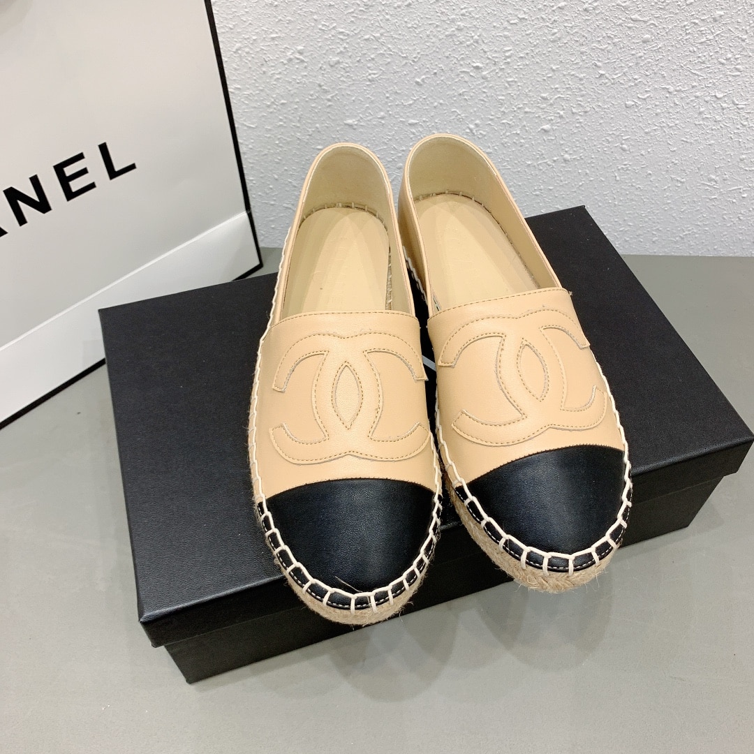 Chanel Cc Espadrilles Slip On Sheepskin Beige Black G29762 X01000 C0204