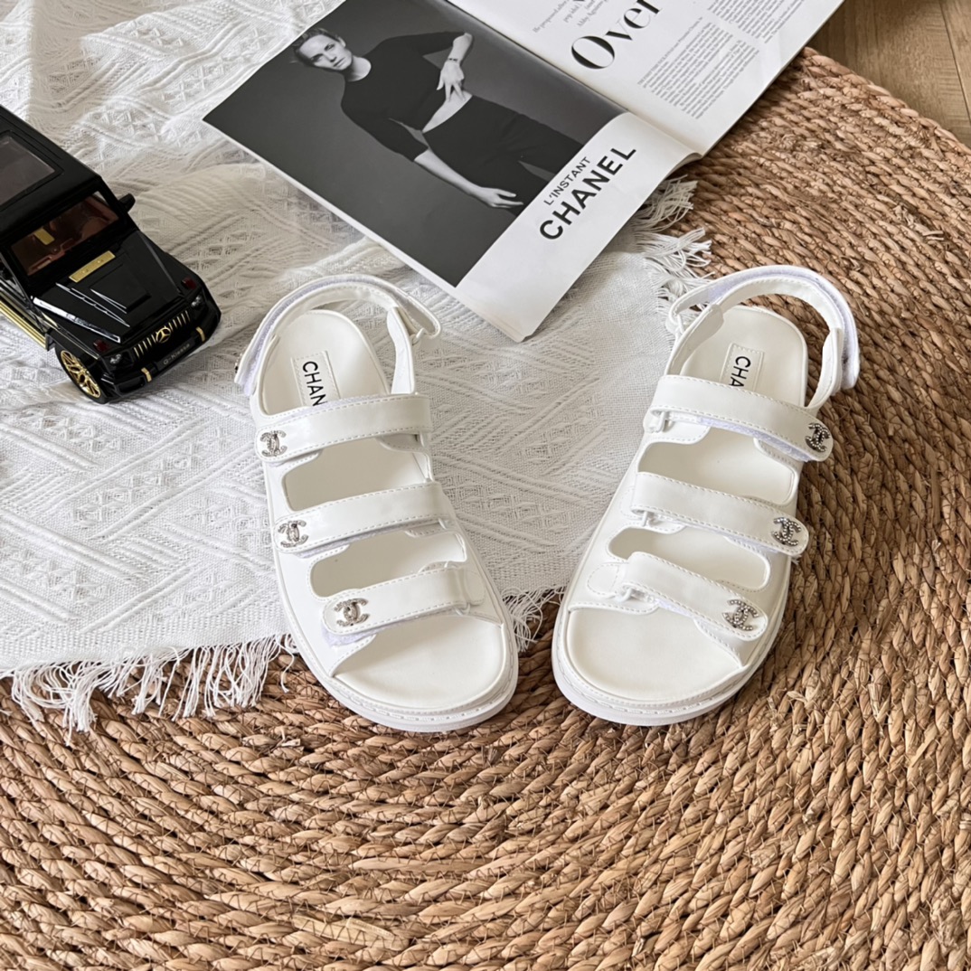 Chanel Triple Velcro Strap Sandals White G45628