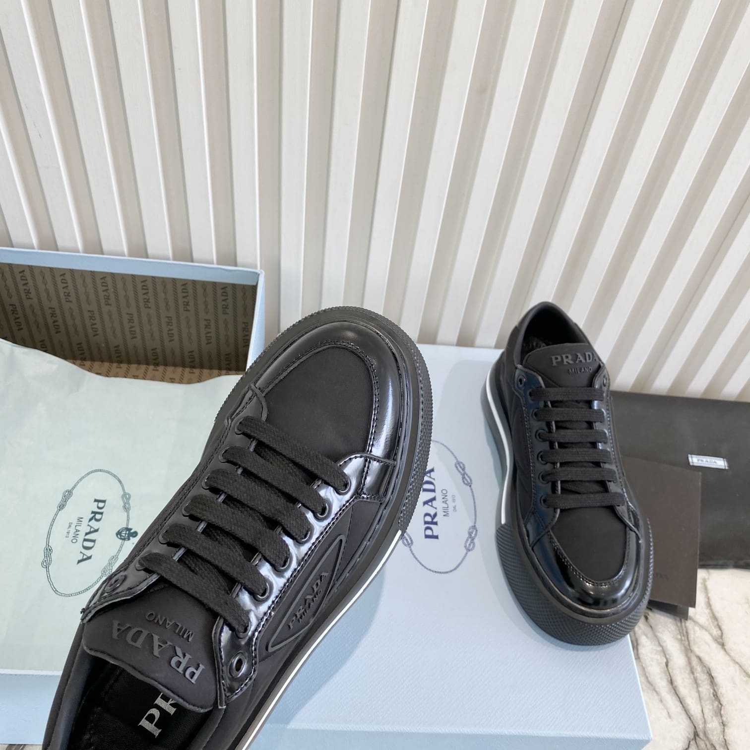 Prada Macro Re-Nylon And Brushed Leather Sneakers Black 2Eg3763Lf5F0632